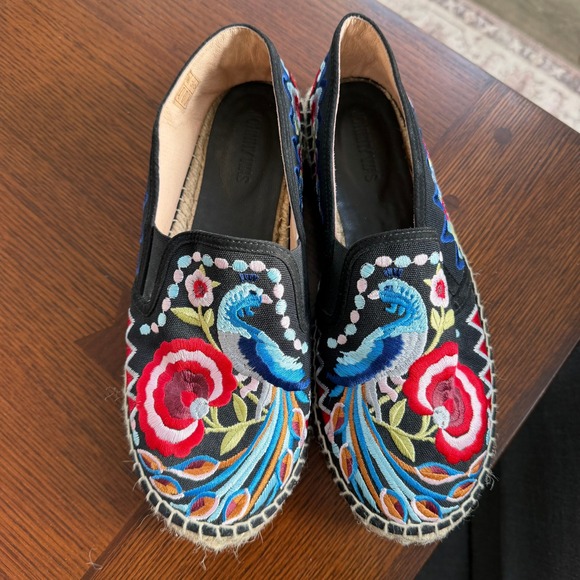 Johnny Was Isaac Embroidered Peacock Espadrille Shoes Black Floral Spain 41 - Picture 6 of 7